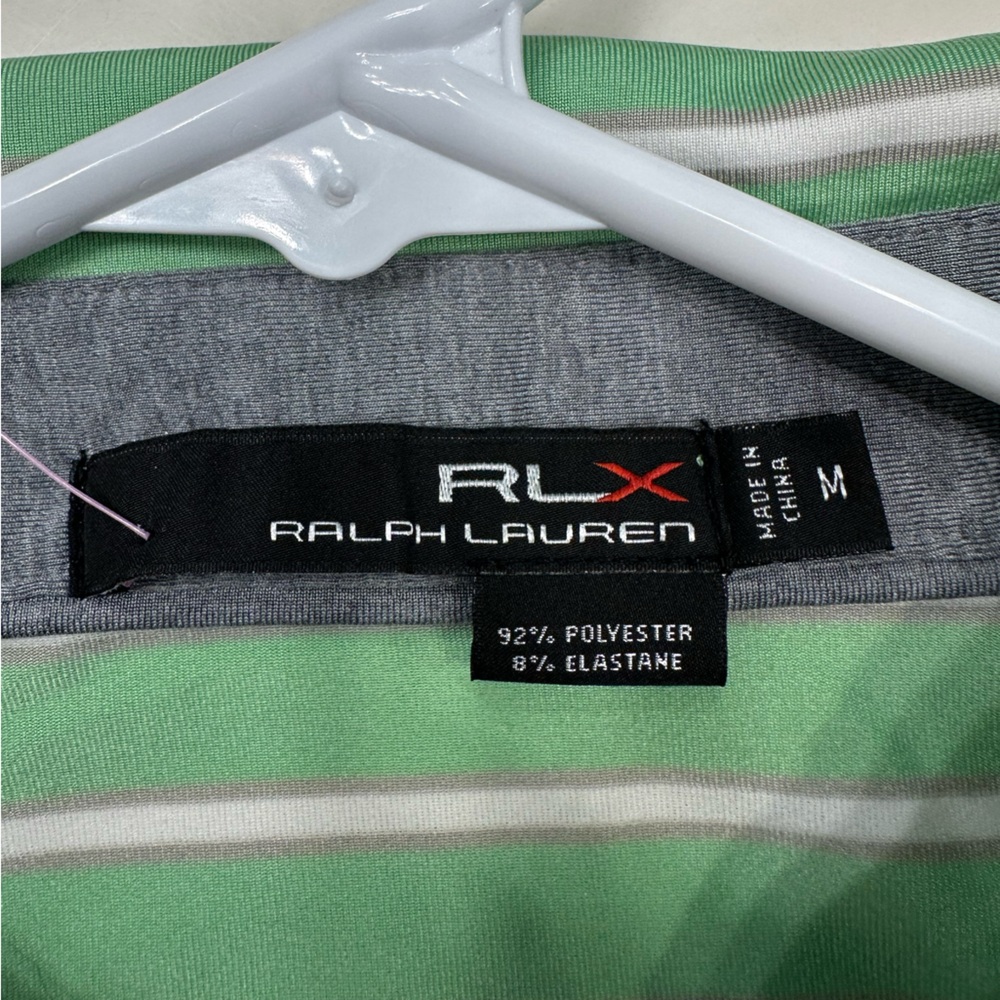 RLX Ralph Lauren Wicking Mens Golf Polo Sz Med Green/White Stripe - Picture 5 of 6